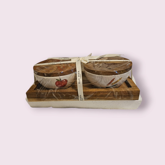 Rae Dunn Kitchen Pinch Bowls Set White Brown Tray NEW - Picture 4 of 12